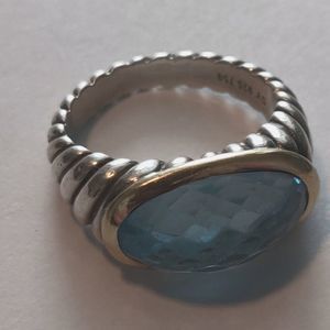 David Yurman Sterling & 18k Oval Blue Topaz Ring